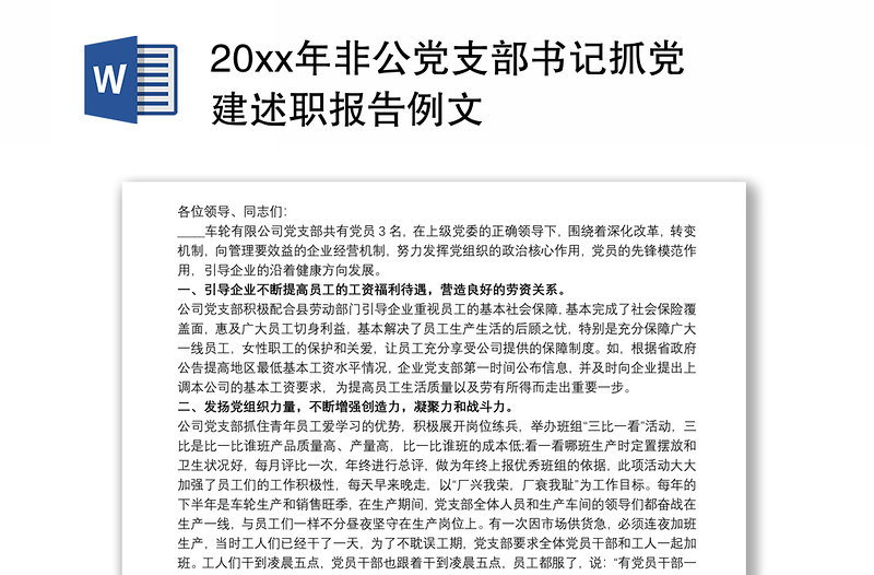 20xx年非公党支部书记抓党建述职报告例文