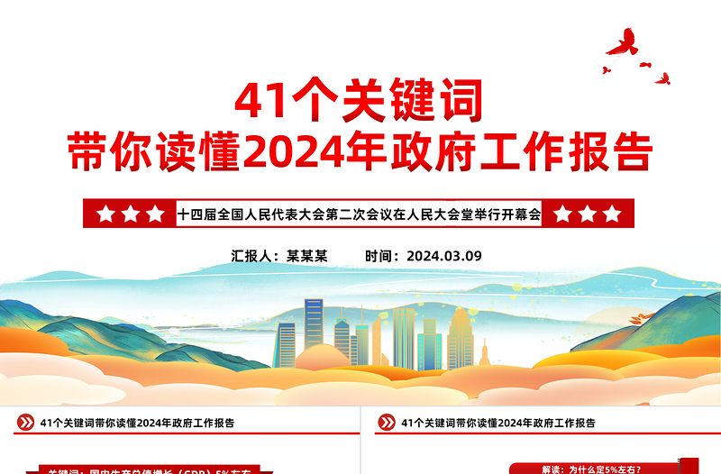 41个关键词解读2024两会政府工作报告PPT党政风两会精神学习党课课件