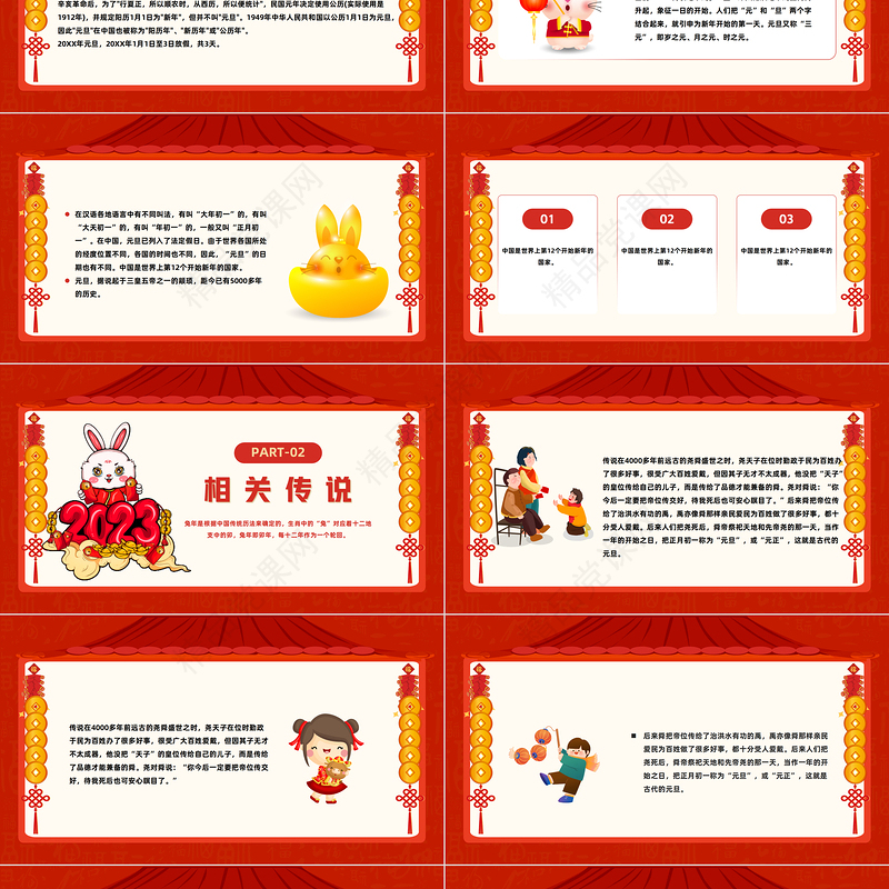 2023元旦快乐喜庆中国风中国风兔年元旦知识宣讲课件下载