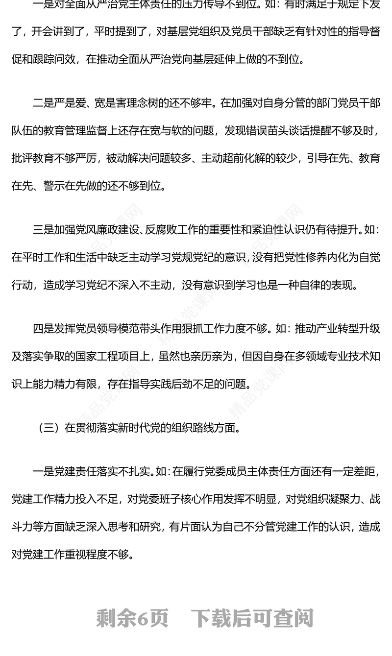 2024年巡察整改专题民主生活会个人对照检查材料汇编