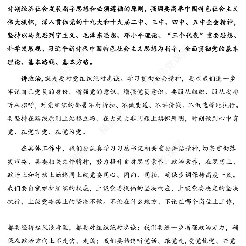 讲政治、守规矩、勇担当，加强党的全面领导——学习十九届五中全会精神心得体会