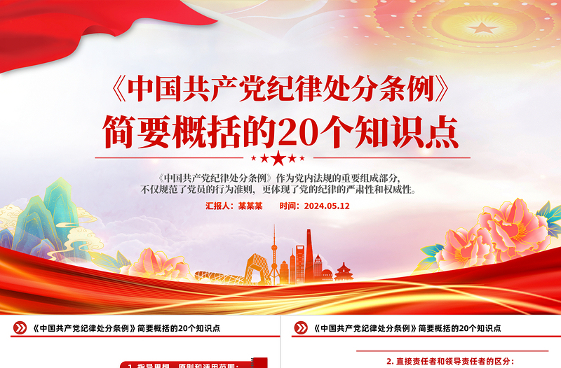 2024红色简洁《中国共产党纪律处分条例》简要概括的20个知识点PPT