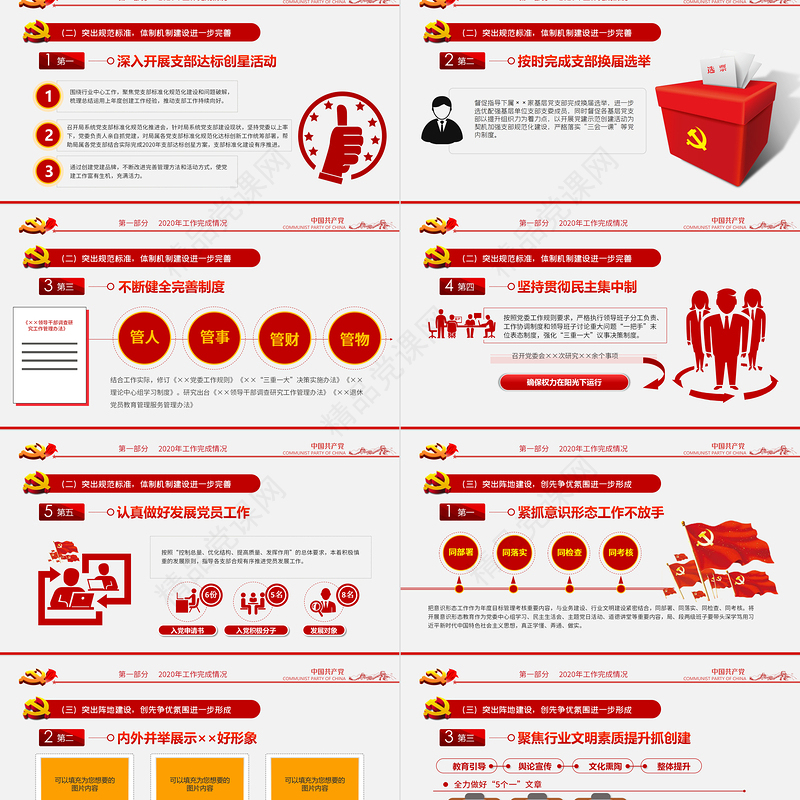 党支部工作总结PPT党政风优质基层党组织工作汇报述职报告党建工作模板