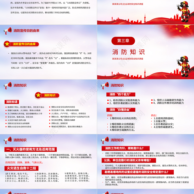 全国消防安全日PPT党政风119普及消防知识消除火灾隐患共建平安社区宣教课件