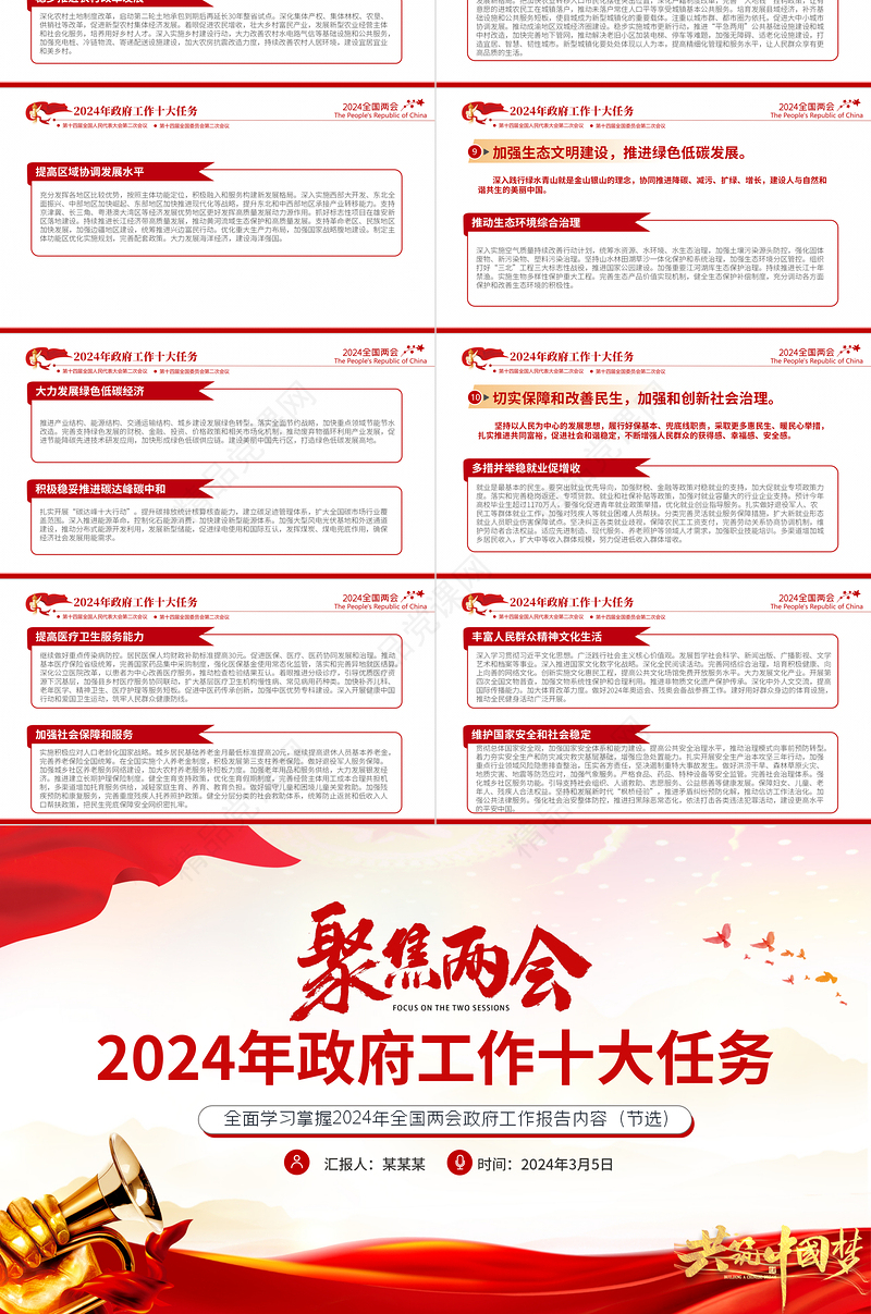 全国两会2024政府工作十大任务PPT党建风两会政府工作报告学习课件