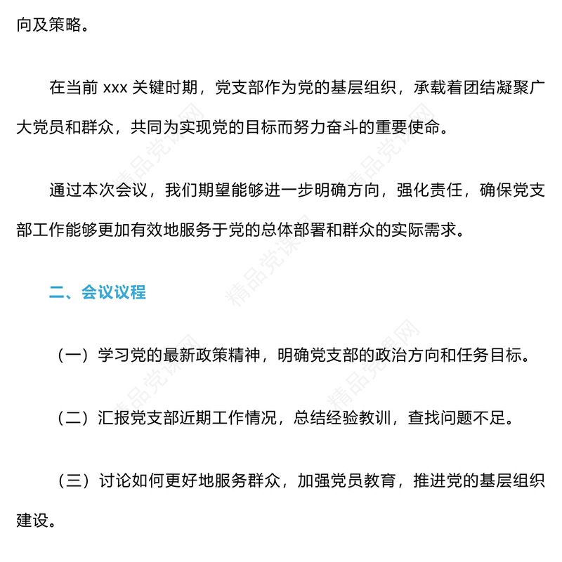 2024年党支部委员会会议记录word