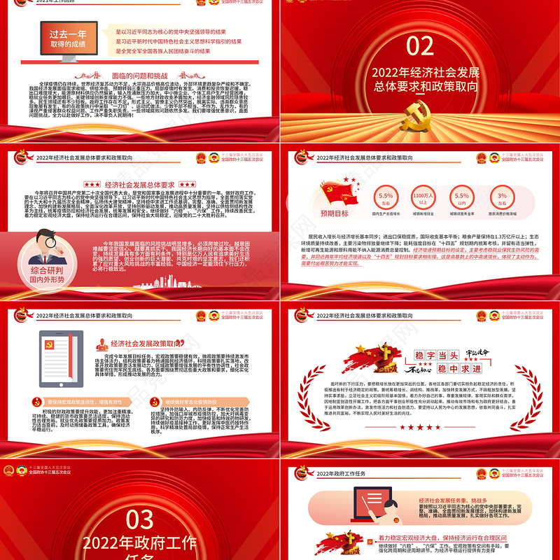 全国两会政府工作报告PPT党政风优质党政风学习解读两会精神内涵专题课件模板