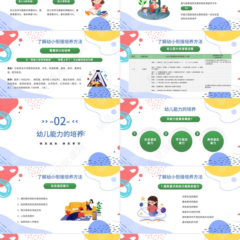 幼小衔接家长会PPT简洁卡通风快乐成长快乐学习家长会主题班会课件模板