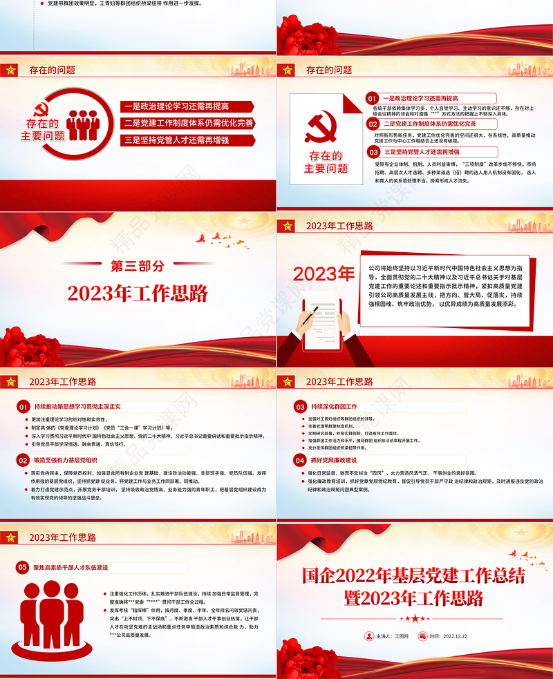大气精美国企2022年基层党建工作总结暨2023年工作思路专题党课模板课件