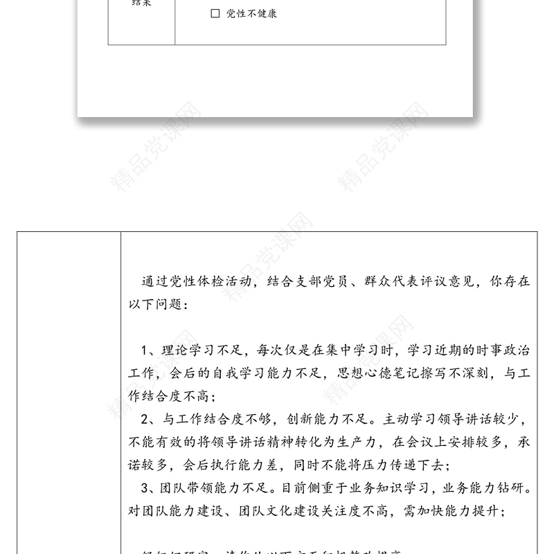 党员干部党性体检报告单