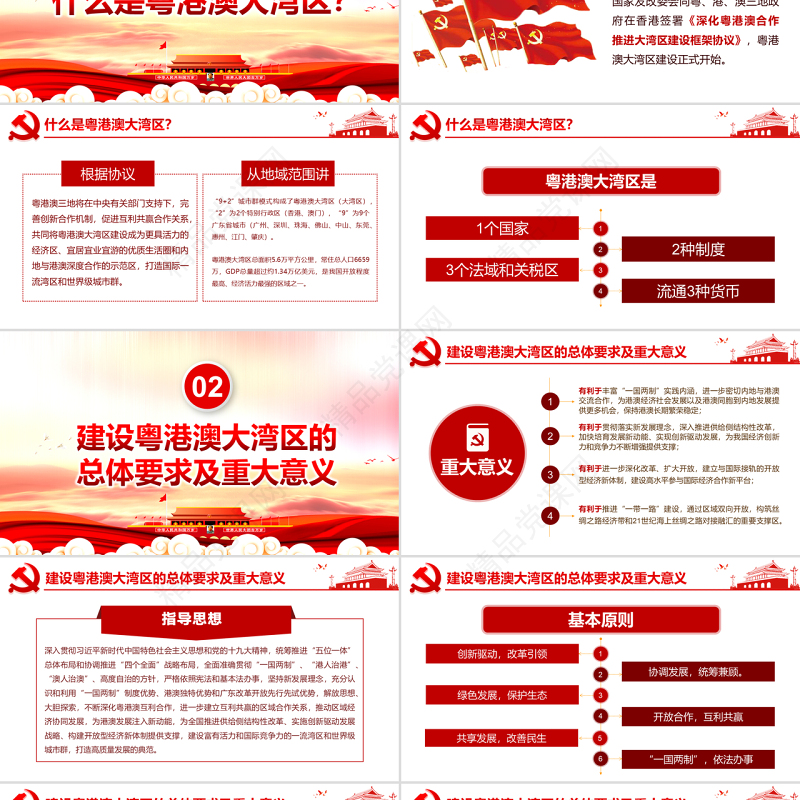 原创地域党课之学习解读粤港澳大湾区发展规划纲要PPT-版权可商用