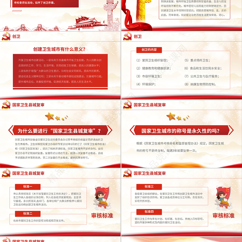 2019年党政府迎接国家卫生县城复审创建国家卫生城市工作汇报总结报告通用PPT