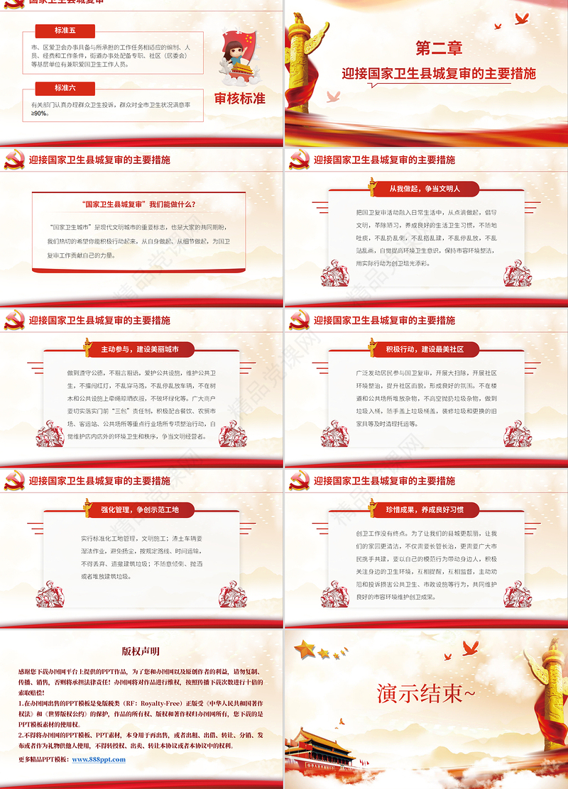 2019年党政府迎接国家卫生县城复审创建国家卫生城市工作汇报总结报告通用PPT