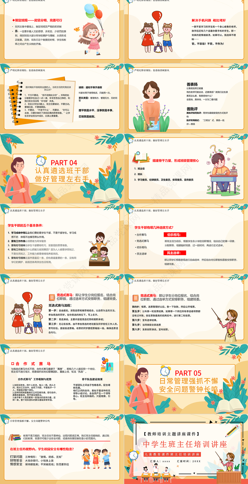 中学生班主任培训讲座PPT卡通风格教师班主任培训主题讲座课件