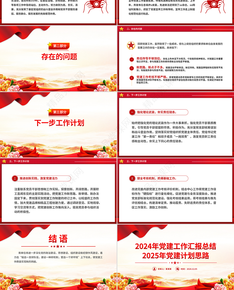 精品基层党建工作总结汇报及下一年党建计划PPT模板