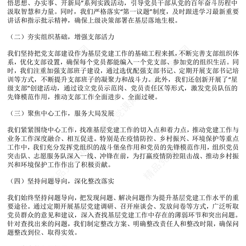 2024年基层党组织书记抓基层党建工作述职报告模板