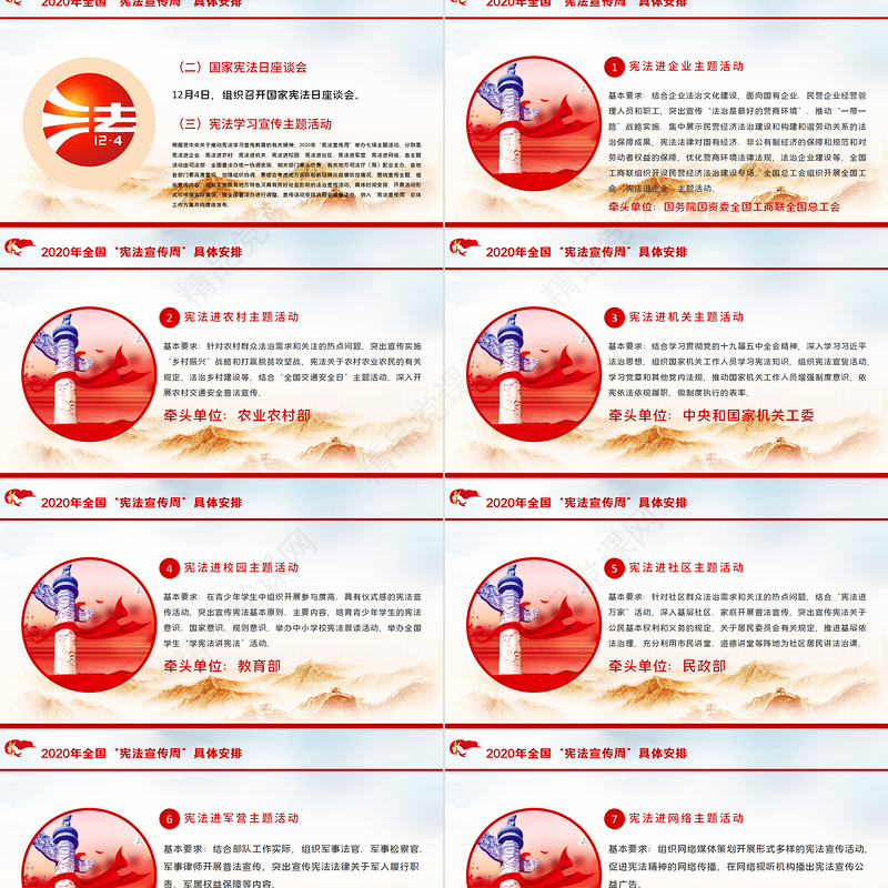 淡蓝色党建风国家宪法日宪法宣传周工作方案法制宣传教育党课ppt