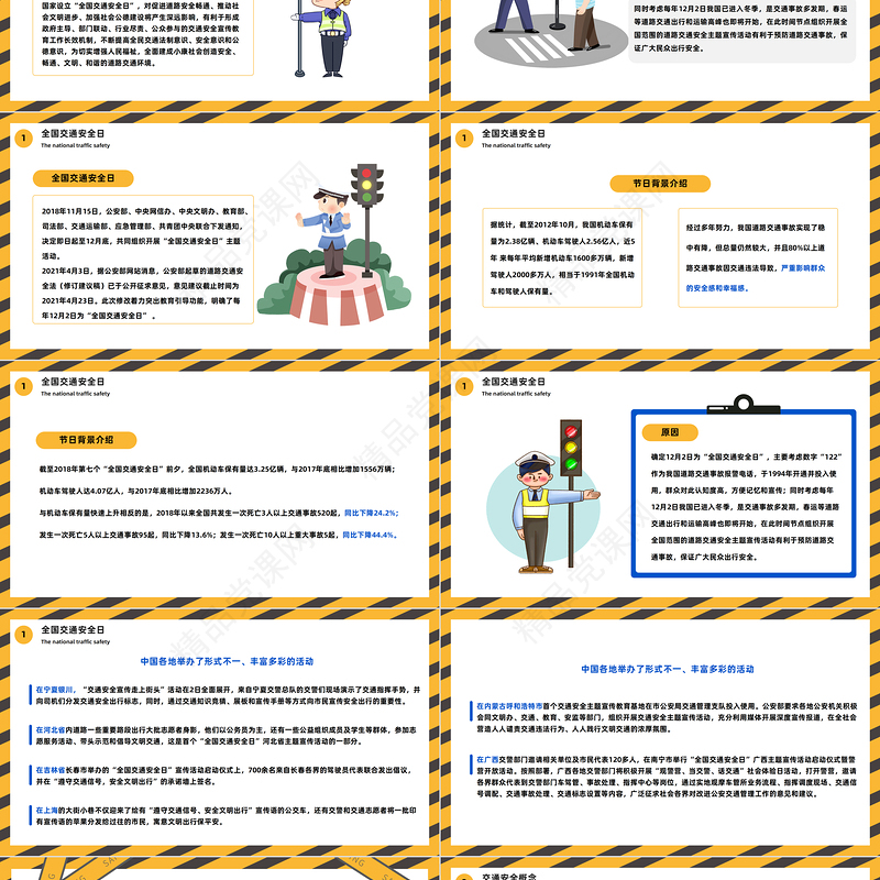 2022全国交通安全宣传日PPT黄色精美卡通全国交通安全日宣传教育课件下载