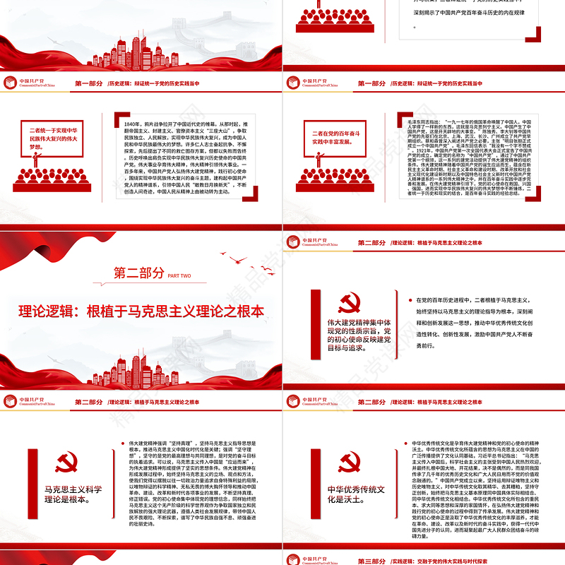 大气精美风伟大建党精神深刻昭示党的初心使命PPT党员干部学习教育专题党课课件模板