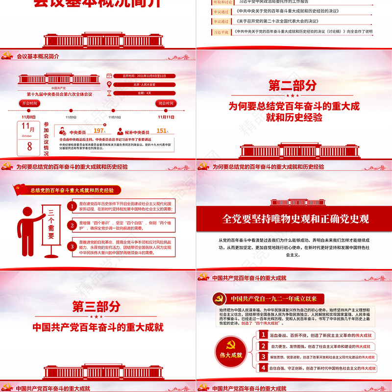 全面总结学习党的百年奋斗重大成就和历史经验PPT简约风十九届六中全会公报内容介绍党课课件