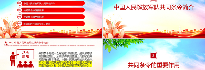红色精美《中国人民解放军新共同条令》PPT课件