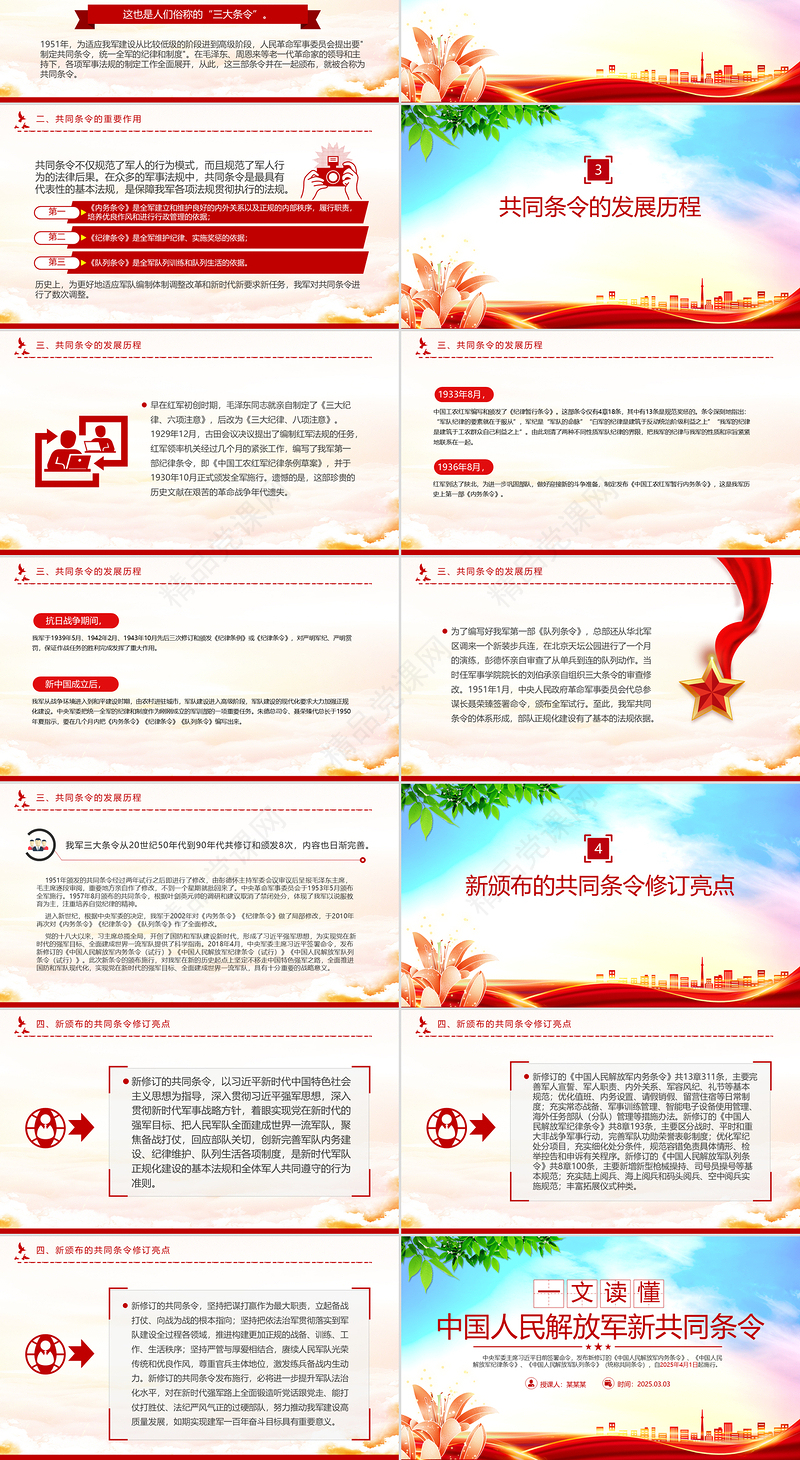红色精美《中国人民解放军新共同条令》PPT课件