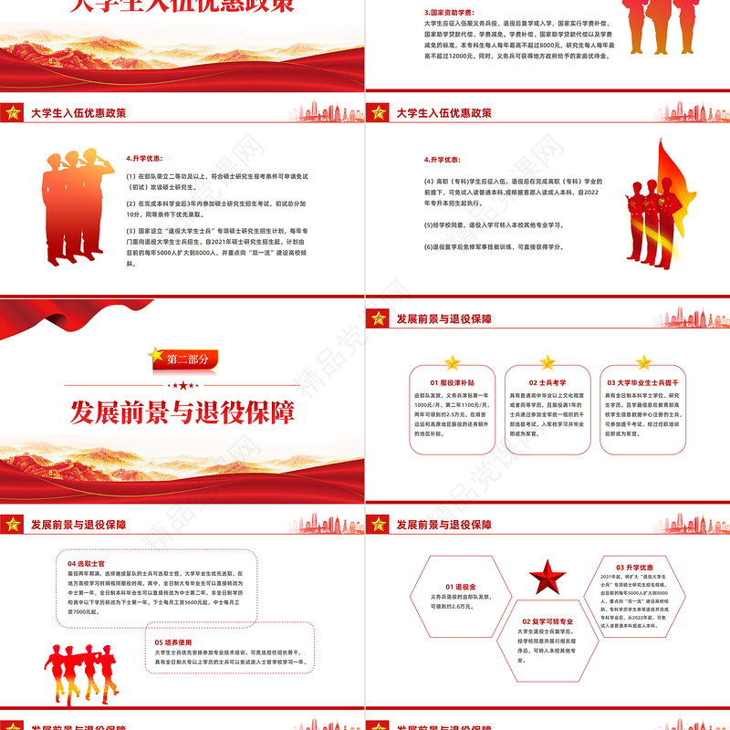 投身绿色军营筑梦无悔青春PPT红色党政风大学生征兵高校宣传讲座课件模板