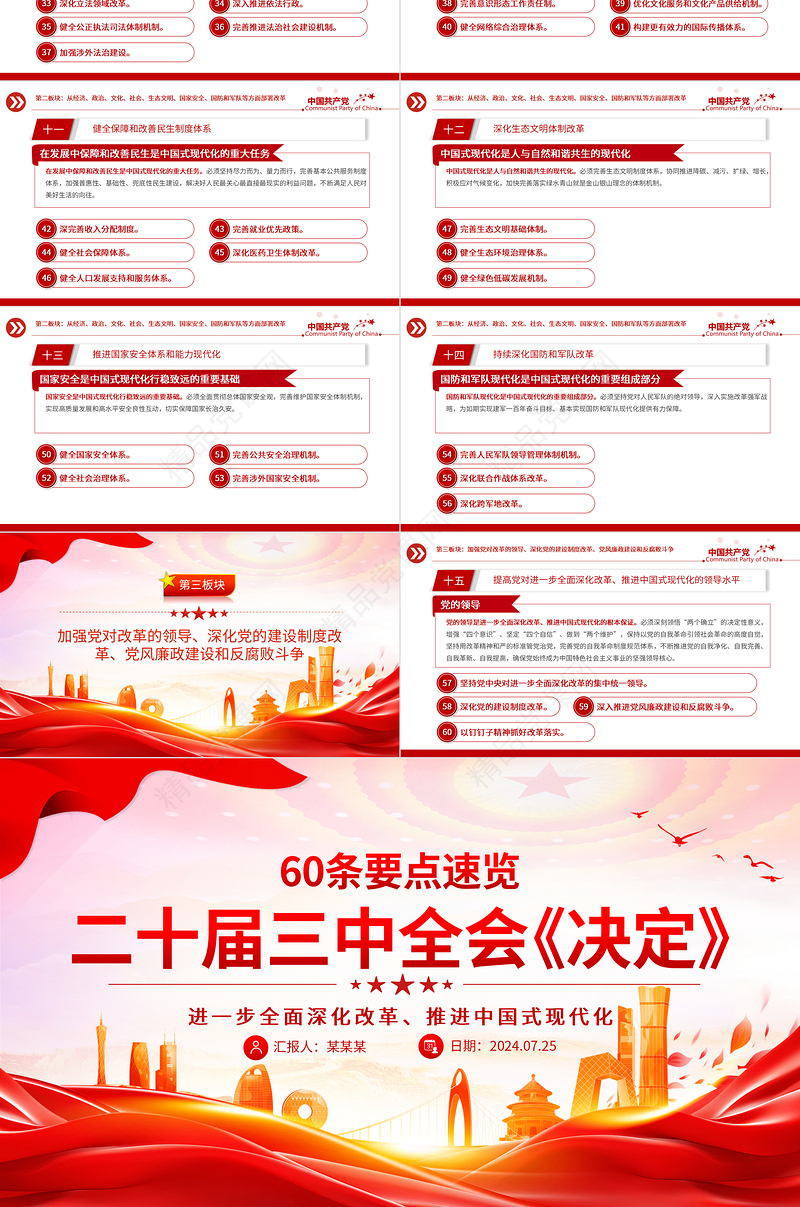 60条要点速览二十届三中全会《决定》PPT精美大气三中全会精神宣讲课件