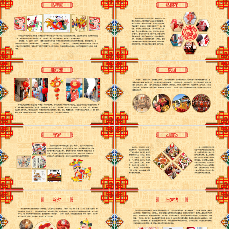 原创新年春节习俗民俗传统文化PPT模板-版权可商用