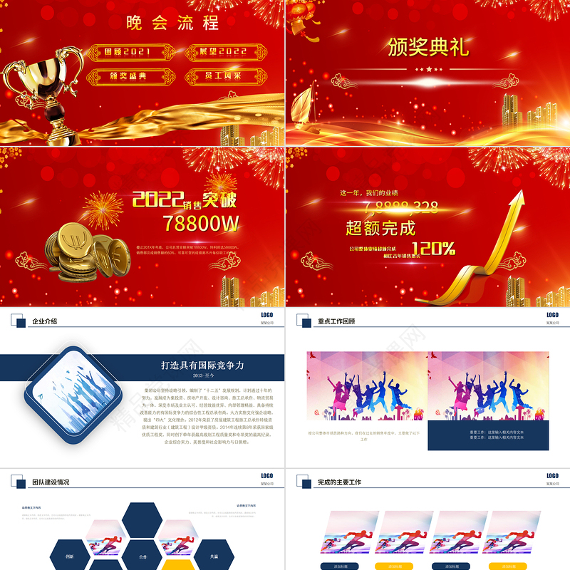 虎年誓师大会PPT大气酷炫乘风破浪公司企业年会年终员工表彰大会PPT模板