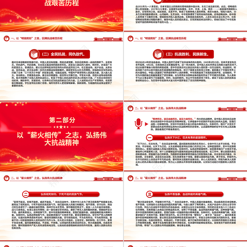 红色精美抗战胜利80周年党课PPT以史为鉴筑忠魂砥砺奋进谱新篇课件