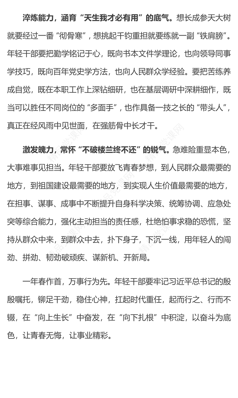 锤炼“三力”争当有为年轻干部讲话发言