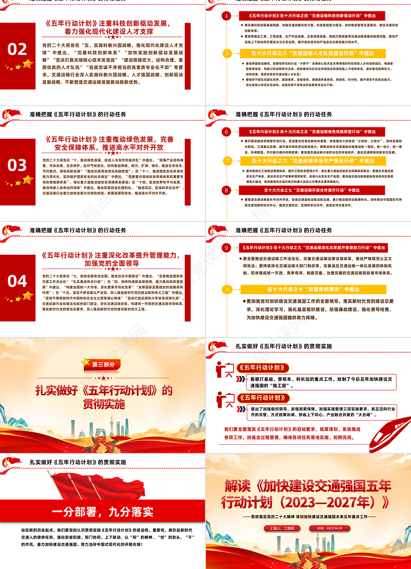 2023加快建设交通强国五年行动计划解读PPT党政风贯彻落实党的二十大精神谋划加快建设交通强国未来五年重点工作课件模板