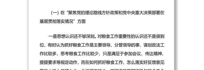 年粮食购销系统机动式巡察反馈意见整改专题民主生活会发言提纲