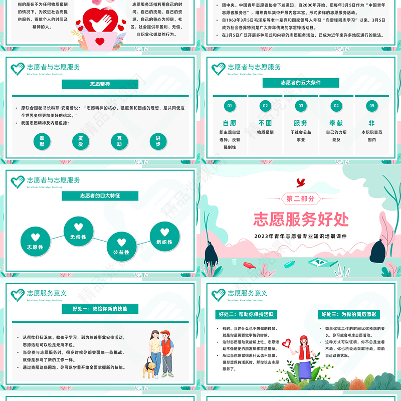 2024志愿服务培训先行PPT精美卡通青年志愿者专业知识培训课件下载