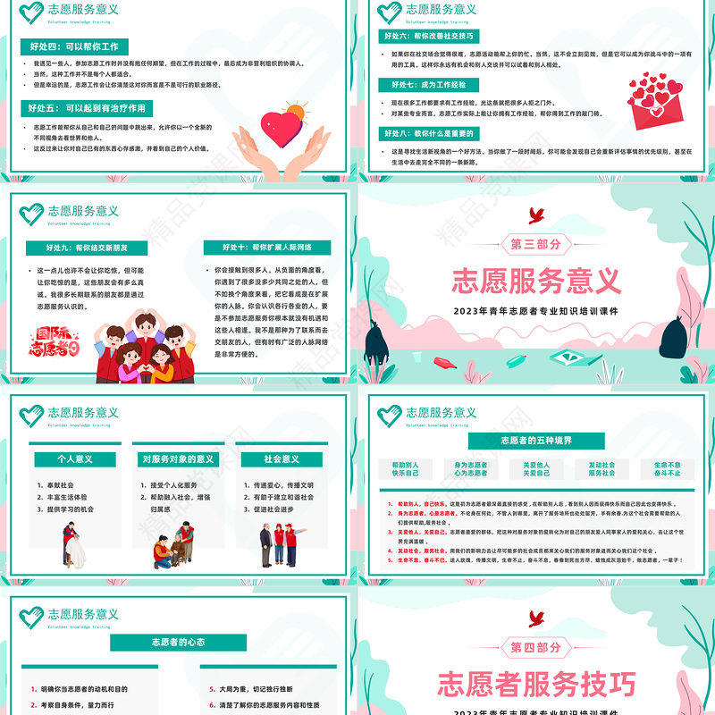 2024志愿服务培训先行PPT精美卡通青年志愿者专业知识培训课件下载