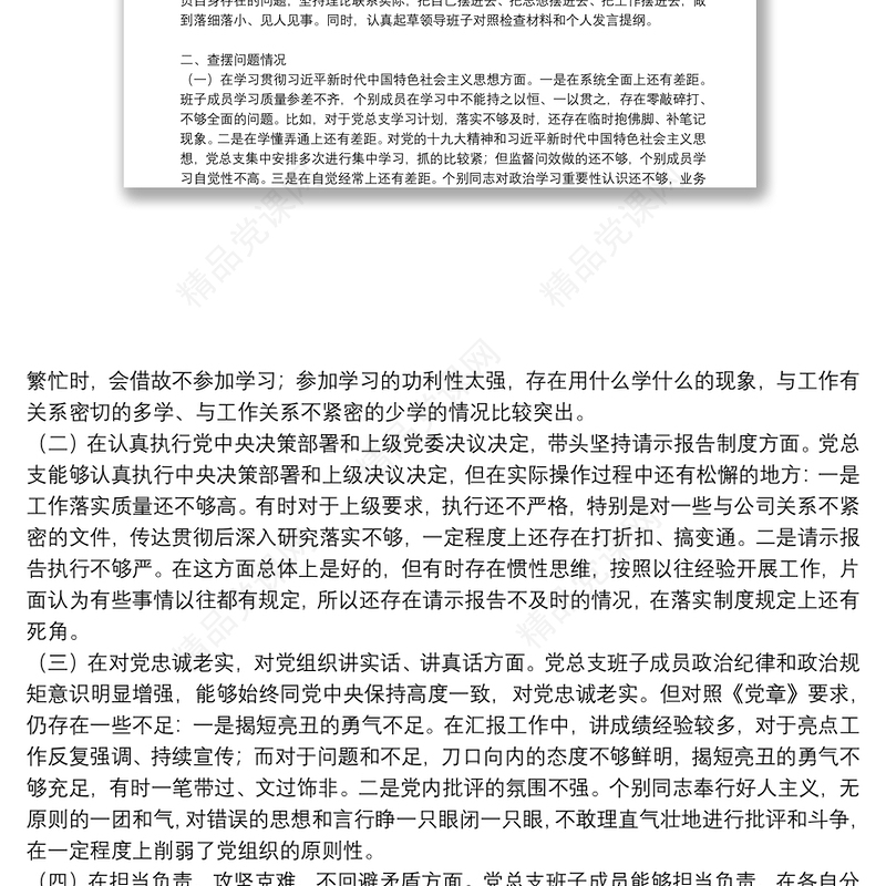 民主生活会和民主评议党员整改报告