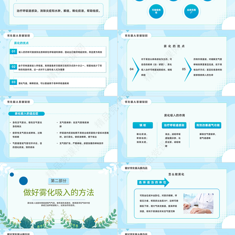 2024雾化吸入健康宣教PPT蓝色简约风雾化吸入健康宣传模板课件