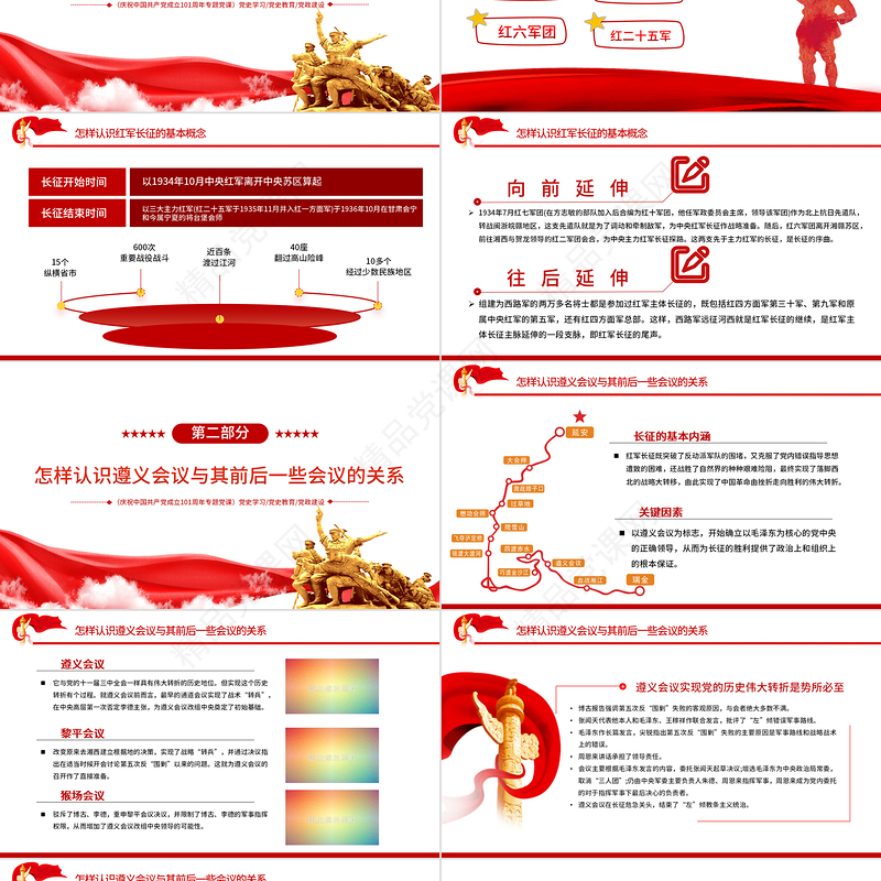长征精神永放光芒PPT党政风七一建党节热烈庆祝中国共产党成立101周年党史教育专题党课课件模板