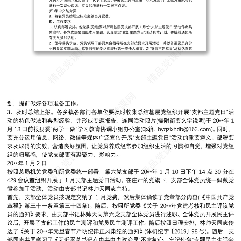 20xx年1月主题党日活动