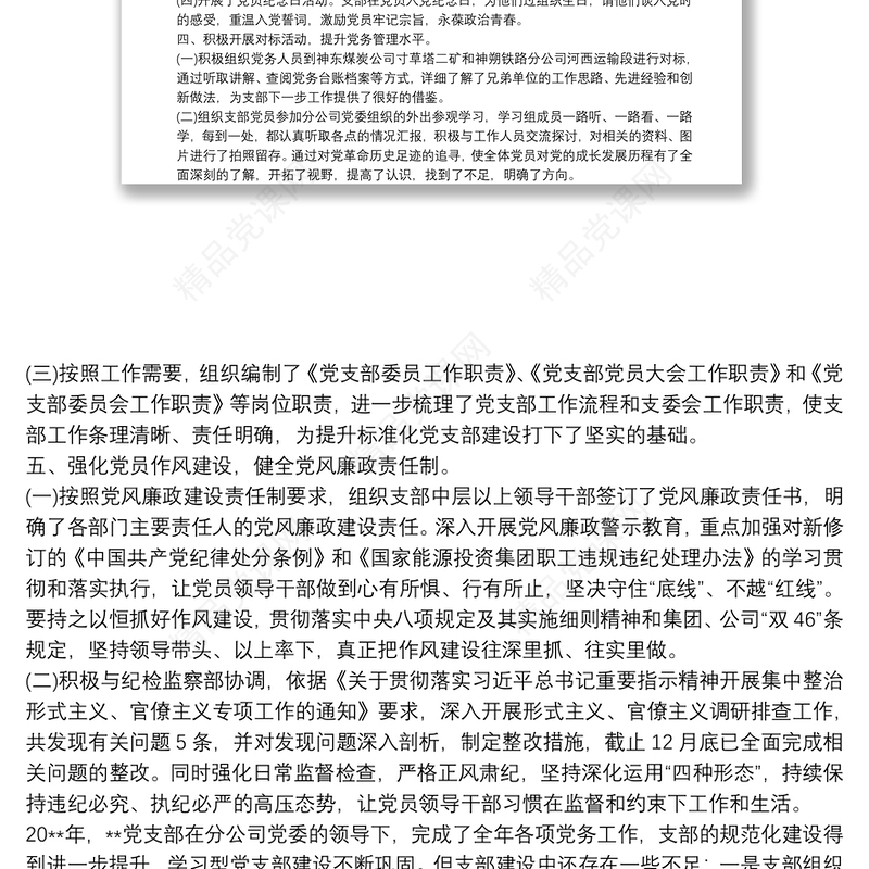 XX公司党支部20xx年工作计划