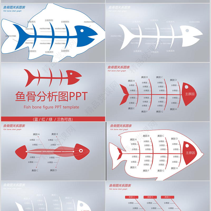 鱼骨图PPT品管圈QC图表PPT模板