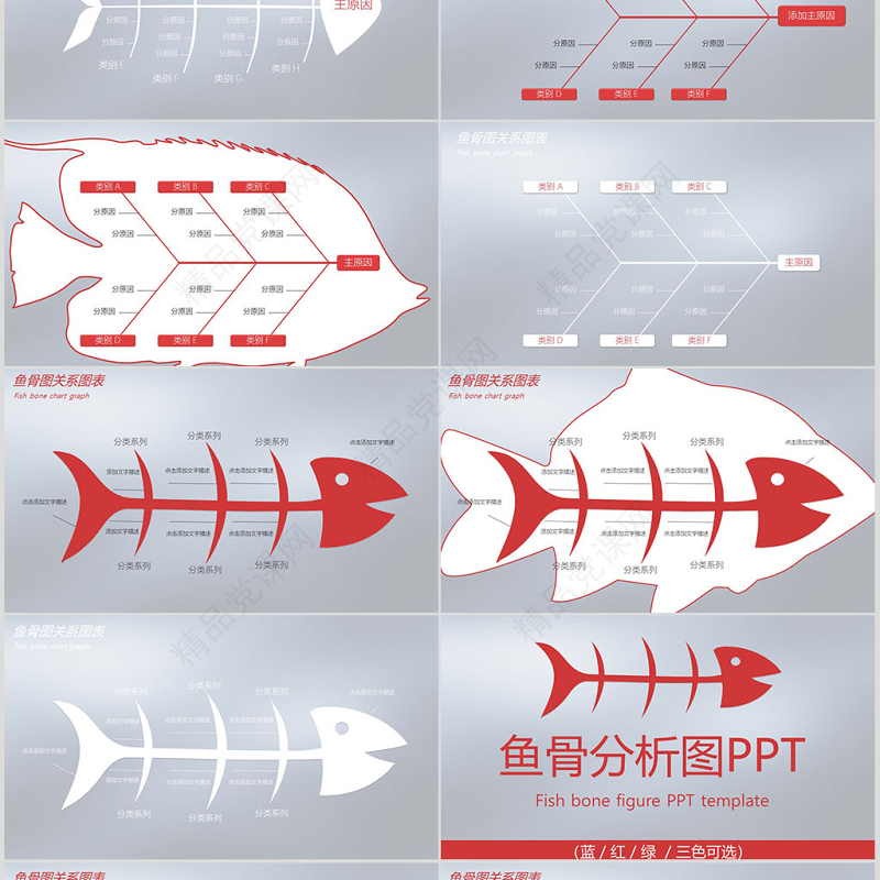 鱼骨图PPT品管圈QC图表PPT模板