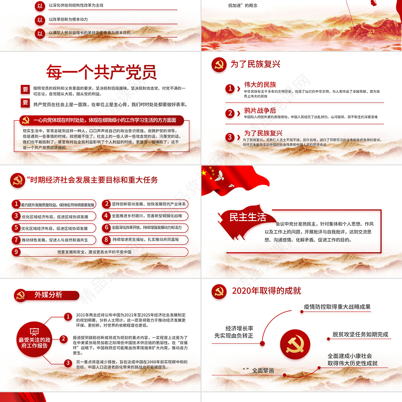 党员主题党日PPT党政风党建党支部主题党日微党课课件模板