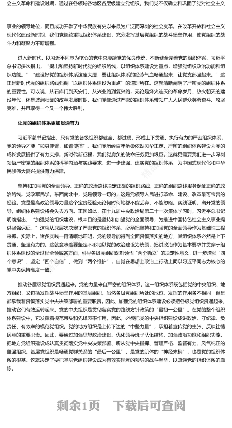 健全完善上下贯通执行有力的组织体系PPT深入学习关于党的建设的重要思想课件(讲稿)