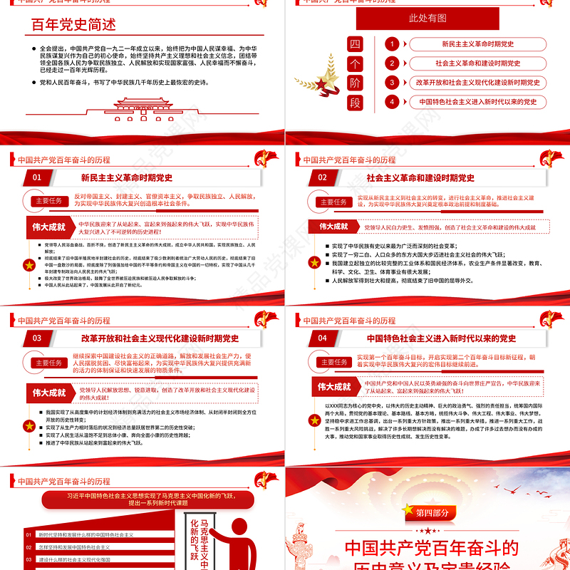 六中全会PPT党政风简约风深入解读十九届六中全会会议精神及其公报全文内容党员学习党课课件