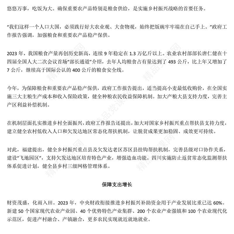 2024扎实推进乡村全面振兴全国两会关键词之四党课PPT(讲稿)