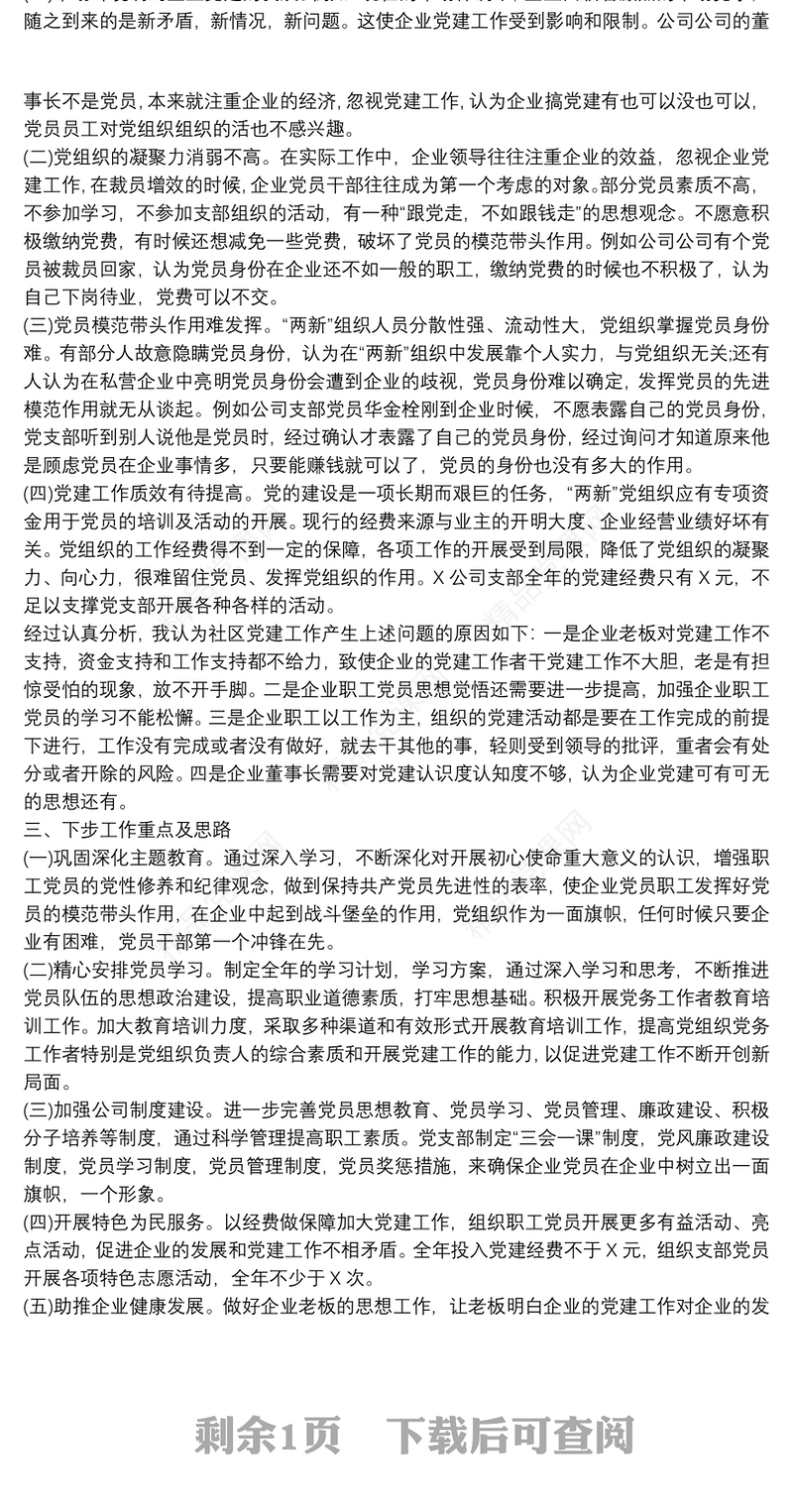 公司党支部书记抓基层党建工作书记述职报告