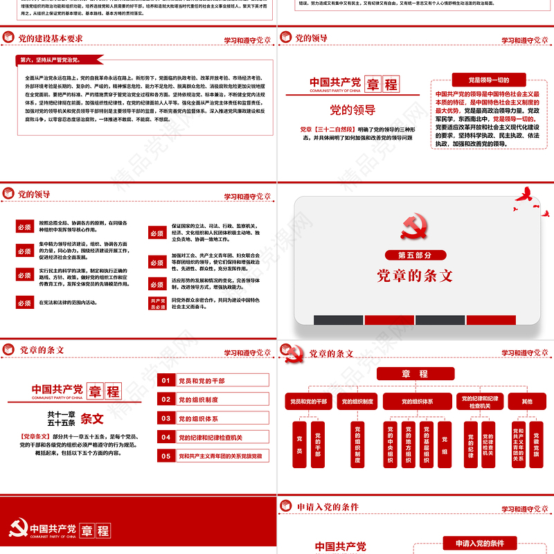 中国共产党章程全文解读PPT极简风党章发展历程及新党章全文党员学习专题课件