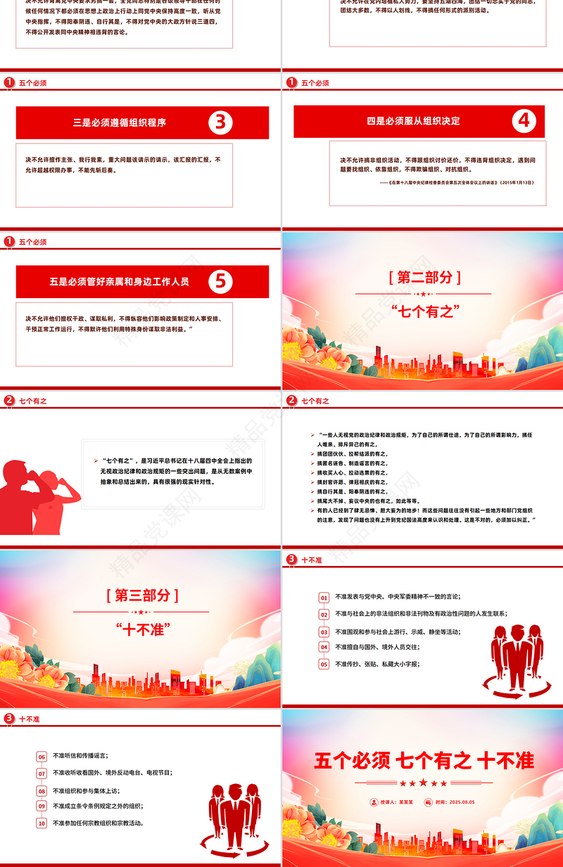 党纪教育专题PPT五个必须 七个有之 十不准课件